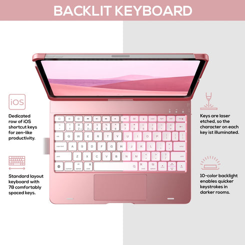 Typecase Touch Keyboard Case with Trackpad for iPad Air 5th Gen (10.9-inch, 2022): 360° Rotatable - 11 Colors Backlight - Wireless Keyboard with Pencil Holder for iPad Air 5th & 4th Gen